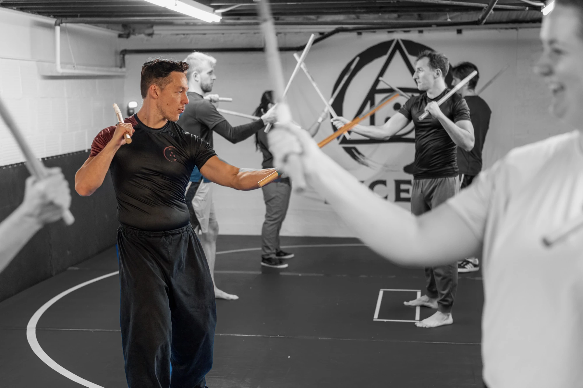 Partners practicing martial arts at the Lyceum